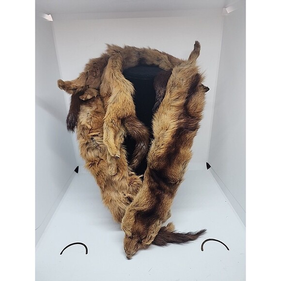 Genuine Vintage Mink Pelt Stole 4 Full Body Real Fur Red/Brown Wrap Shawl